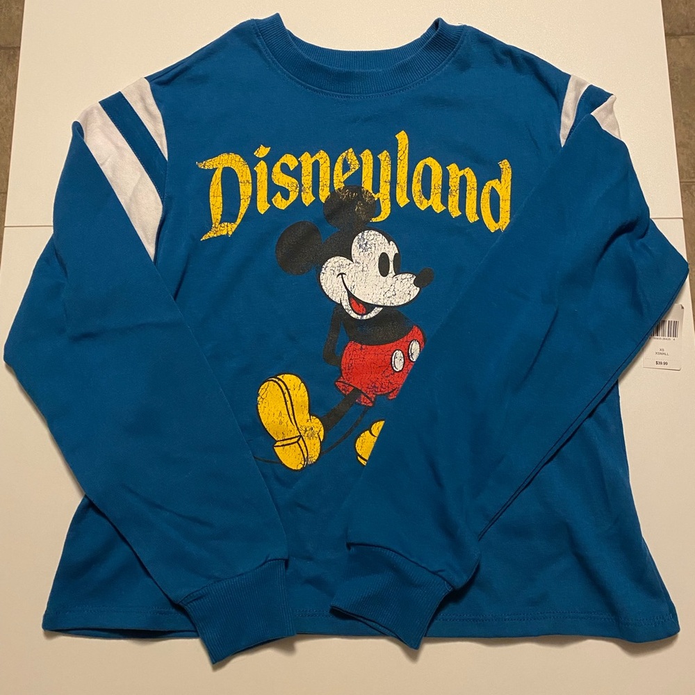 Disneyland blue cropped jersey sweater sweatshirt NWT